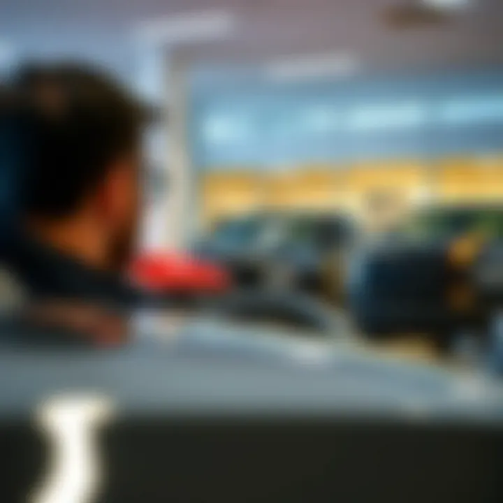 Customer exploring RAM inventory with a dealership representative