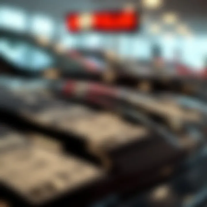 Close-up of pricing stickers on RAM vehicles displayed at a dealership