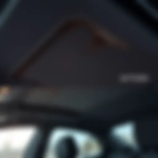 Interior view of VW Golf with worn headliner