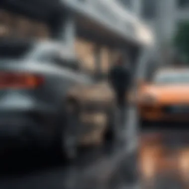 A buyer examining the car's exterior in a dealership